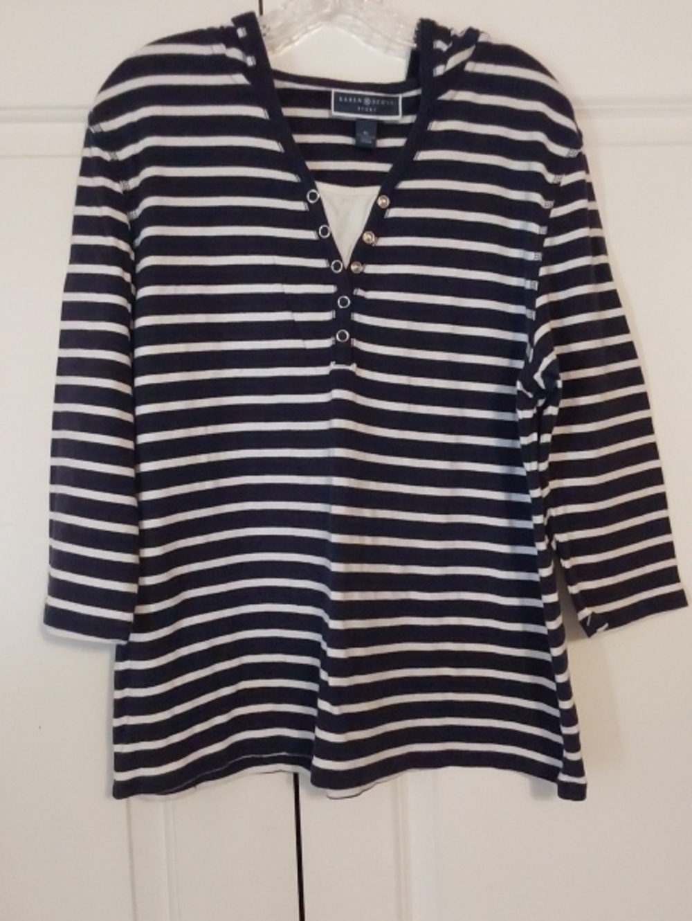 Karen Scott Navy & White Striped Long-Sleeve Henley Top